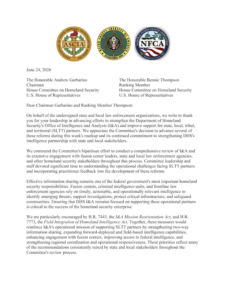 (06/24/2026): Joint LE Letter to CHS on DHS I&A Bills