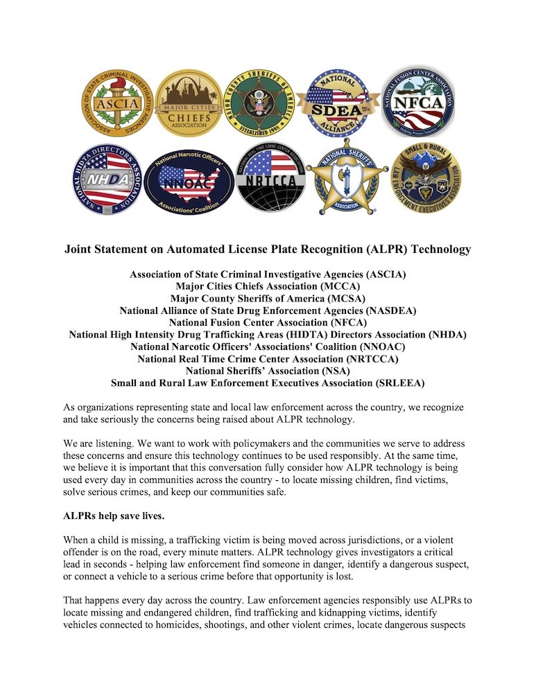 (08/25/26): Joint Statement on ALPR Technology