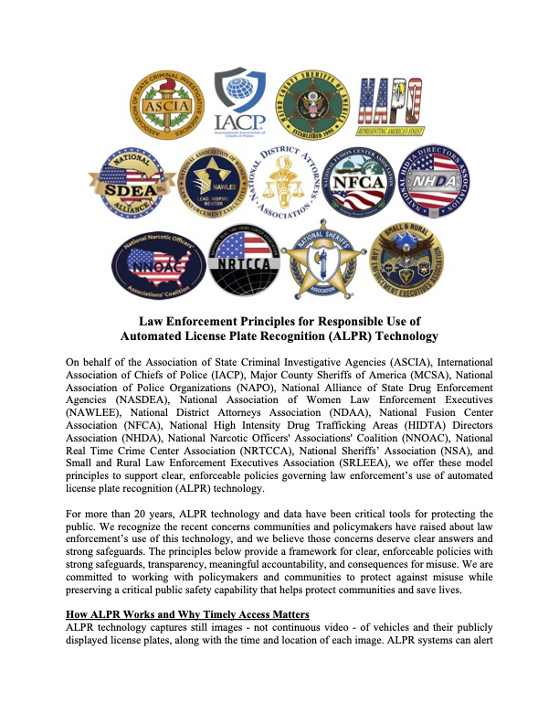 (08/25/26): Joint Statement on ALPR Technology