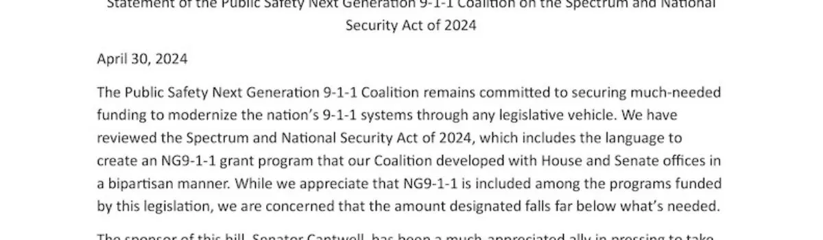 (04/30/2024): PSNG911 Coalition Statement on Spectrum and National Security Act of 2024